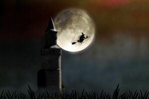 Fliegende Hexe über dem Idsteiner Hexenturm